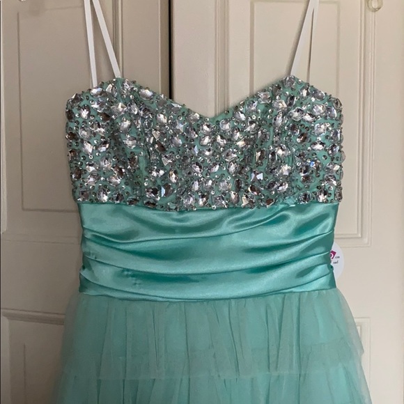 NWT DEB turquoise strapless beaded dress. - Picture 3 of 5
